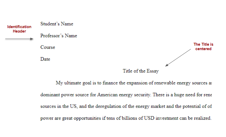 mla format for college application essay